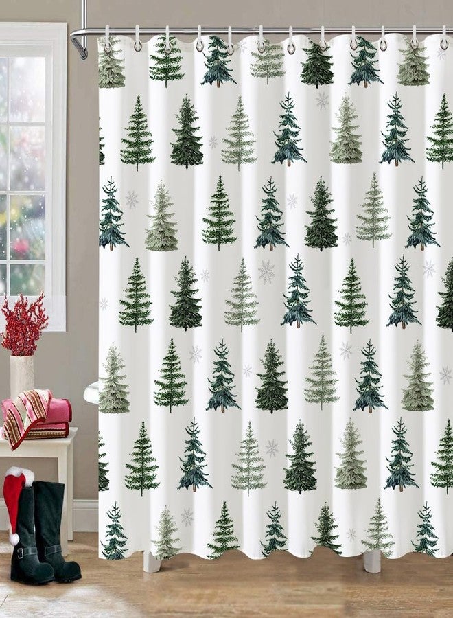 Baccessor Christmas Winter Shower Curtain Xmas Farmhouse Woodland Pine Tree Forest Snowy Scenery Snowflake Waterproof Fabric Washable for Bathroom Holiday Decor with Hooks 72x72 Inch - Image 2